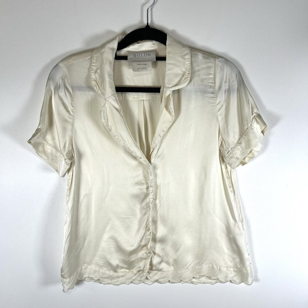 Anthropologie BHLDN‎ Juniper Pajama Top Womens Small Cream Heart Buttons